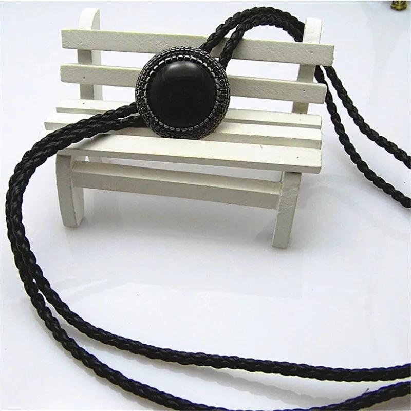 Bolo Новый Ретро рубашка цепь круглый имитация обсидиана поясной воротник кожаное