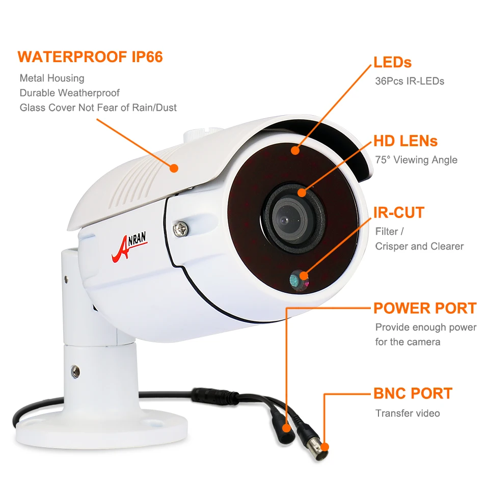 ANRAN аналоговая CCTV система 2MP видеонаблюдения Всепогодная наружная камера