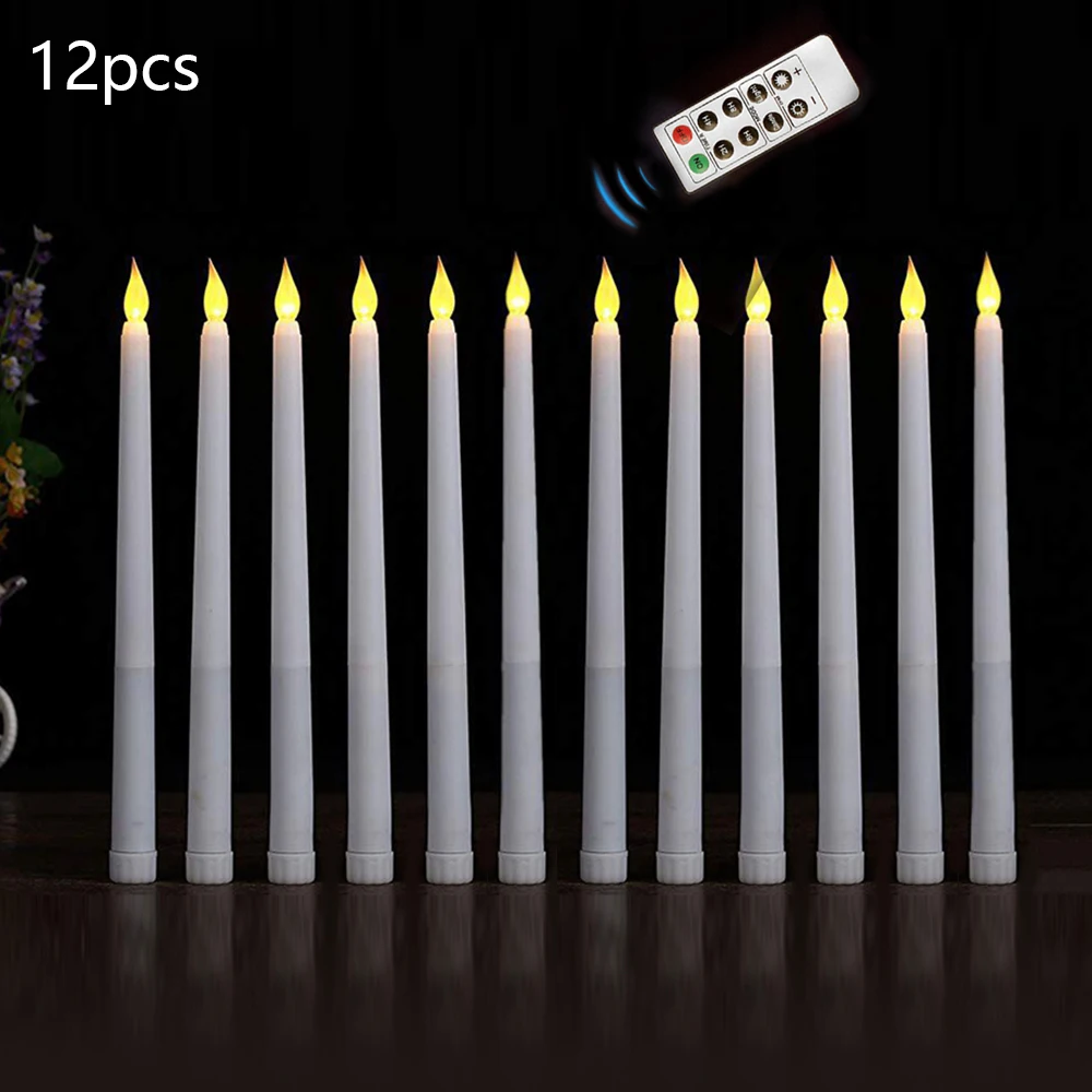 

12Pcs Electric Candle Lamp With Remote Control Flickering Flameless LED Taper Simulation Candle Candlelight Dinner Wedding Decor