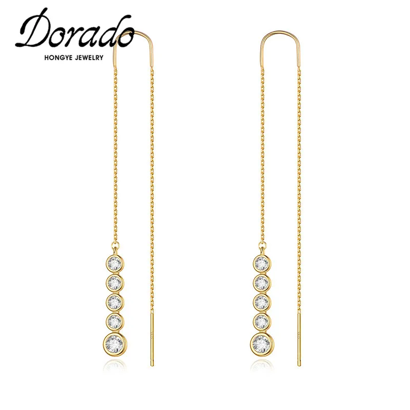 Женские серьги-подвески с кисточками Dorado на длинной цепочке цирконами ювелирные