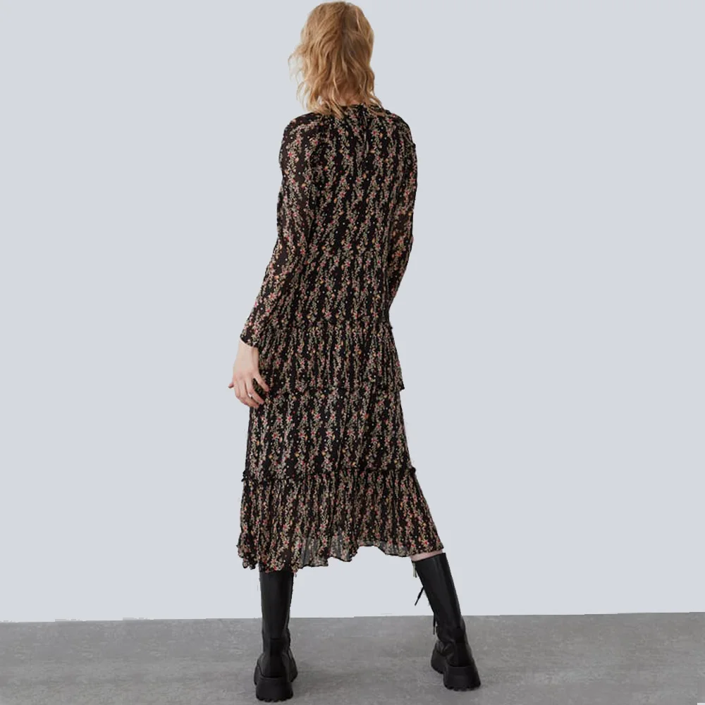 ZA 2019 осеннее новое черное платье с вышивкой модная женская одежда в стиле бохо