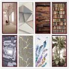 Серый геометрический постер для домашнего декора, ретро арт, дверные наклейки из ПВХ, водонепроницаемые Самоклеящиеся украшения для комнаты, обои, наклейки для гостиной