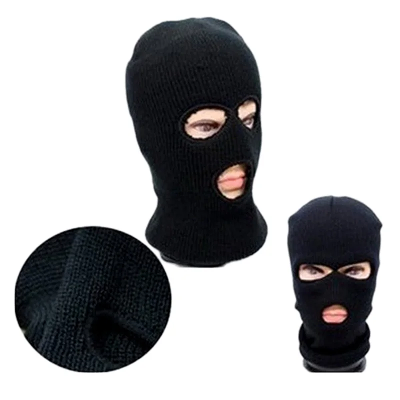 

Breathable Black Knit Hat Face Wrap Mask Winter Full Face Cover Mask 3 Hole Knit Hat Adjustable Stretch Cycling Warm Mask