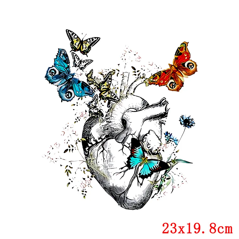 Flower Butterfly Heart Applique On Clothes Stickers Hippie Metal Iron-on Transfers For Clothing DIY Heat Transfer Thermo-sticker | Дом и сад