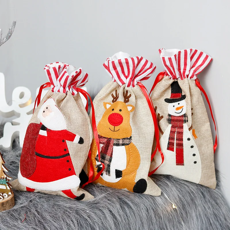 

1Pc Christmas Gift Bag Canvas Storage Bag Drawstring Bag Candy Gift Bag Packaging Box Packaging Christmas Ornaments