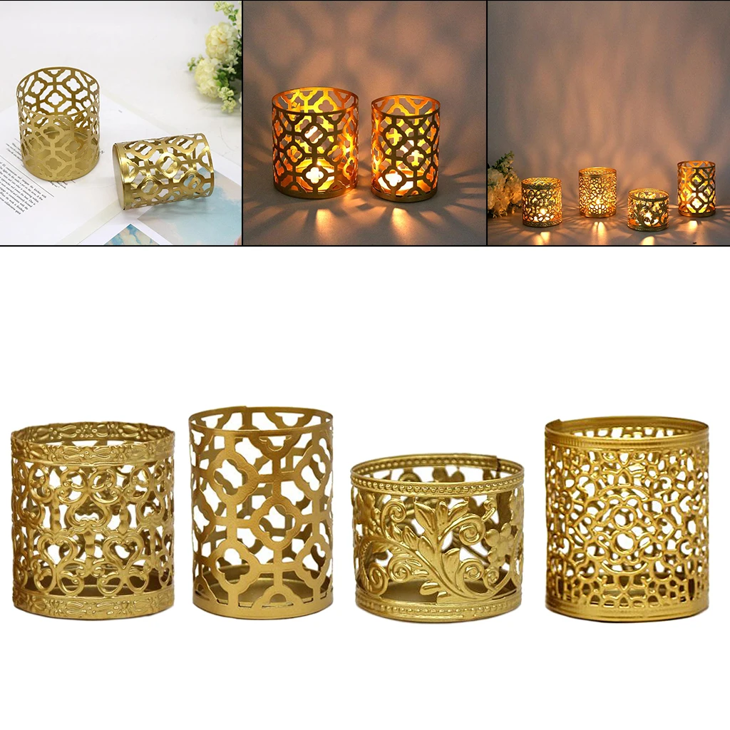 

Gold Candle Holders Metal Hollow Candlestick Stand Table Ornaments Decor
