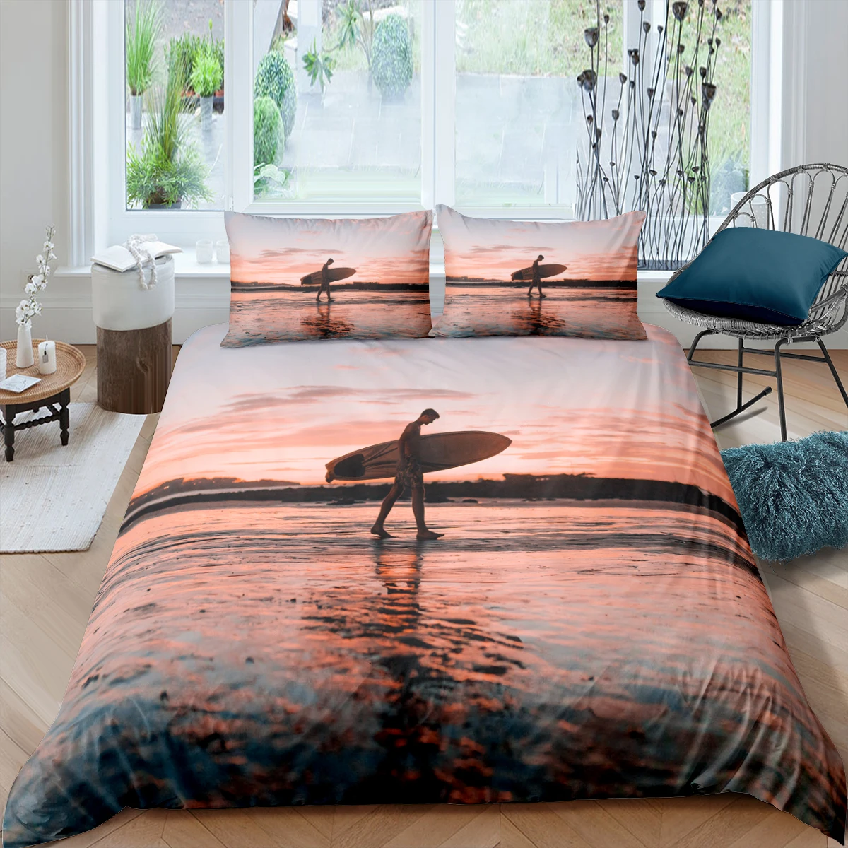 

Surfing By The Sea Luxury Bedding Sets Single King Queen Size Duvet Cover Sets 2/3pcs 3D Blue Printed Quilt Covers Pillowcases