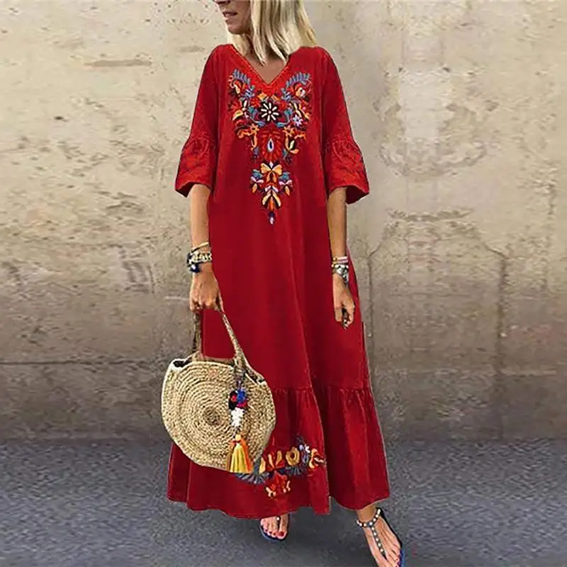 Bohemian Maxi Dress ZANZEA Women Printed Sundress Casual V-Neck Summer Vestido Female Short Sleeve Floral Robe Plus Size