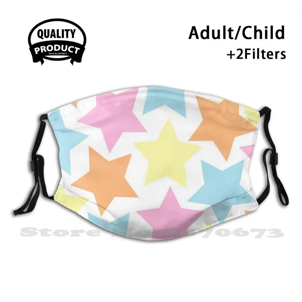 

Модные маски для рта Pastel Stars с фильтром, маска для лица для взрослых и детей, пастельные розовые, оранжевые, желтые, синие звезды, весенне-летн...