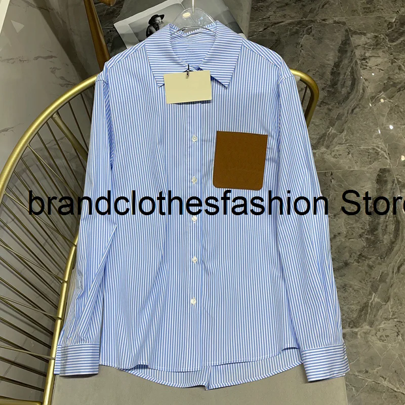 

2021 New Autumn Fashion Long Loose Pinstriped Shirt Women High Quality Striped Print Leather-Pocket Elegnat Blouse Office Lady