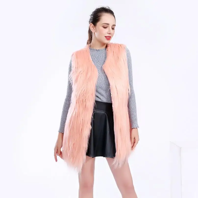 Элегантный Однотонный женский жилет из искусственного меха без рукавов с