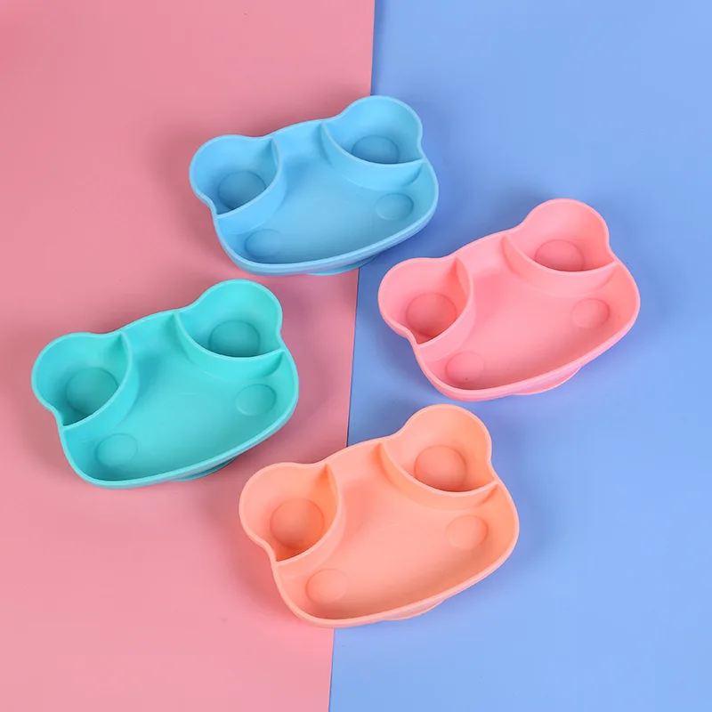 

Безопасная силиконовая обеденная тарелка для детей, плотная мультяшная лягушка, Детские тарелки на присоске, нескользящая тренировочная п...