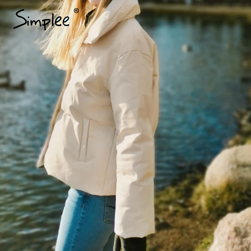Simplee Модные женские парки из искусственной кожи с лацканами длинным рукавом