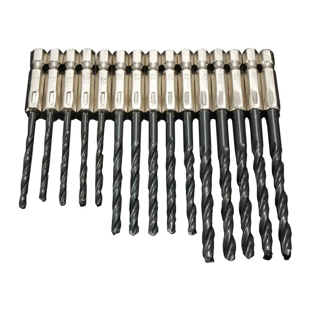 

Metal Drill Bit 15pcs/Set Silver Black Power Tools Hole Opener Hardware Tool Set Carpentry Twist Drill Bits HSS Drill