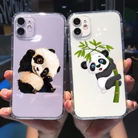 punqzy lovely panda transparent soft tpu phone case for iphone 13 12 11 pro max xr xs 8 7plus cute animal protect the lens cover