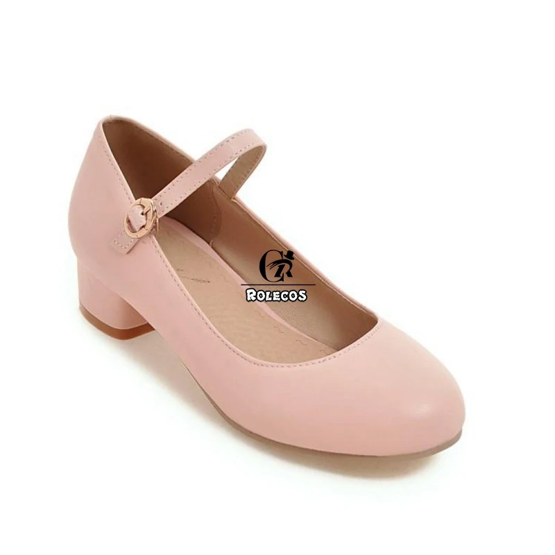 

ROLECOS Anime Danganronpa Cosplay Shoes ChiaKi Nanami Cosplay Shoes Danganronpa 2 Girl Pink Round Toe Buckle Cosplay Party Pumps