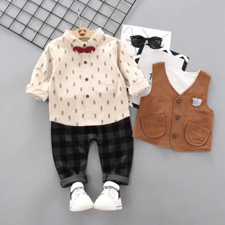 

2020 New Children Clothing Spring Autumn Boy Cotton Vest Long-sleeve Shirt Pants 3pcs/SET In The Gentleman's Bow Casual Suit Set