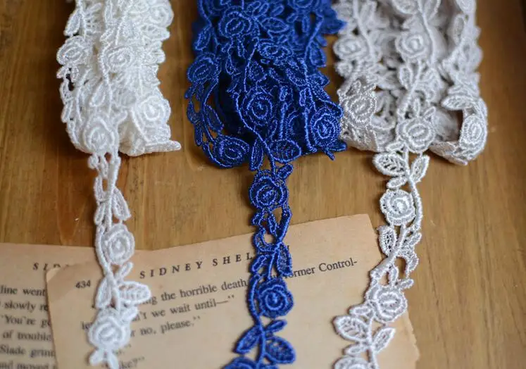 5 метров белый синий цветок кружевная отделка вязаная Свадебная вышивка сделай