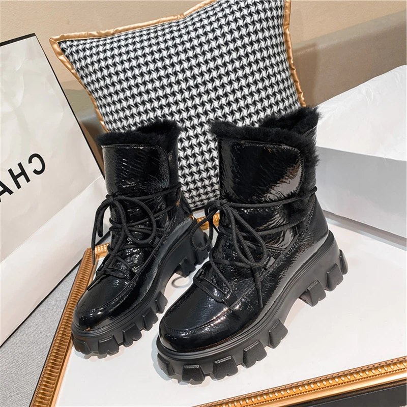 Роскошные брендовые новые зимние ботильоны для женской обуви из лакированной