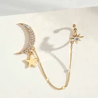 coconal 1pcs women fashion moon star clip earrings for girl simple fake cartilage long tassel ear cuff jewelry accessories gift