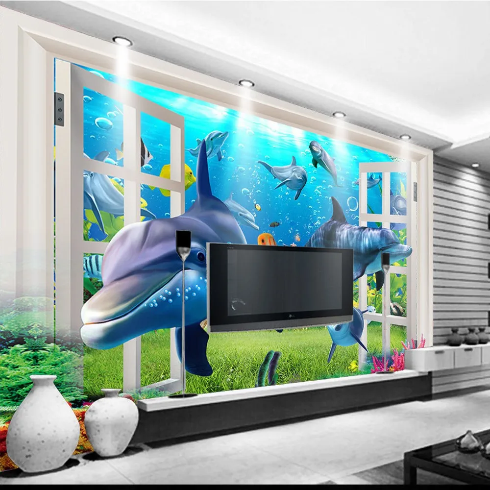 

Прямая поставка, индивидуальные 3D Фэнтези, синий подводный мир, фон для телевизора, обои, Китай, море, обои для детского сада, настенная роспи...