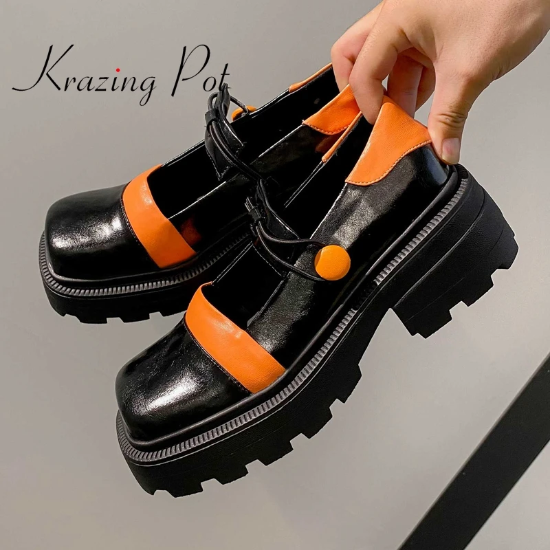 

Женские Водонепроницаемые туфли-лодочки krazing pot, черные туфли из натуральной кожи на высоких квадратных каблуках, разные цвета, модель L72, 2022