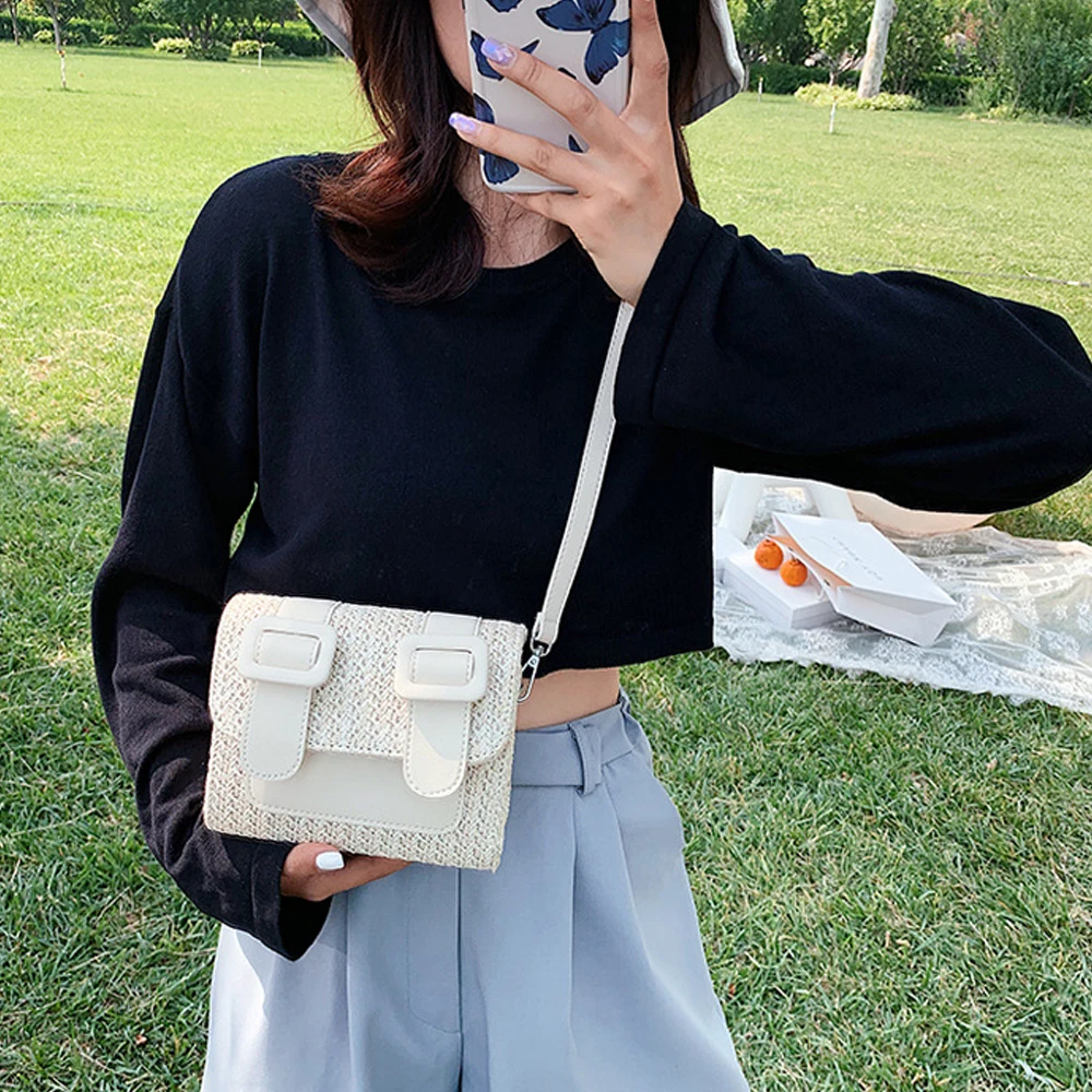 

Summer Woven PU Crossbody Bag for Women 2020 Fashion All-match Women Messenger Shoulder Woven Lady Flap Female Bolsas De Mujer
