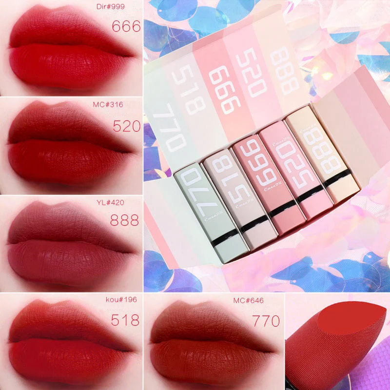 

Набор губной помады Cmaadu 5 шт./лот, матовая помада, сексуальная красная, темная, вампирская помада, водостойкий пигмент 24 часа, нюдовая, Сексуа...