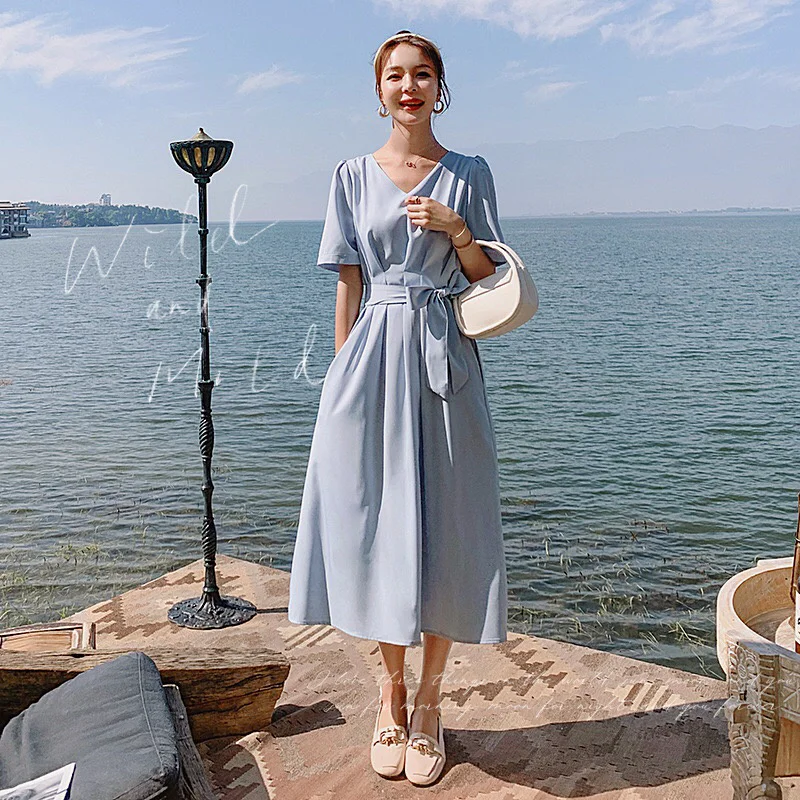 Big Goods Have Come out Solid Color Draping Lace-up Dress to Provide Buyers Show 262A