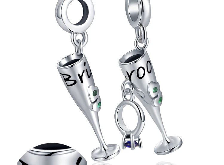 JewelryPalace 925 пробы серебро синий и зеленый кубический цирконий Жених и невеста Шампанское бутылки вина талисманы бисера Fit Браслет