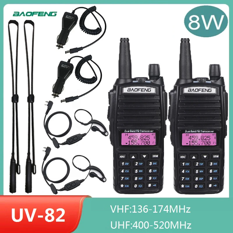 

2pcs Baofeng UV-82 8W Walkie Talkie Radio Transceiver Dual PTT Ham CB Radio Station UHF VHF UV 82 UV82 Transmitter 20KM Hunting