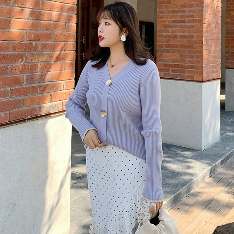 

Свитер женский трикотажный, с V-образным вырезом и длинными рукавами, осень 2021