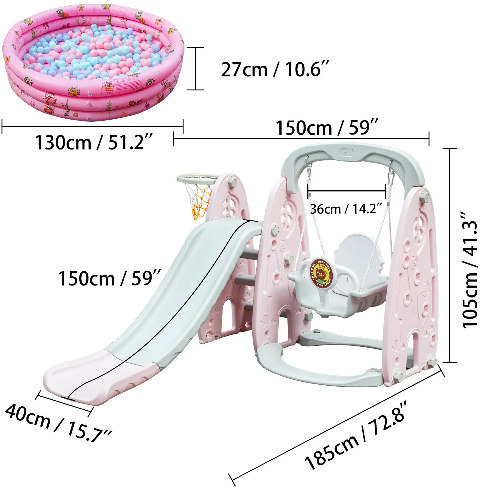 

5 in 1 Toddler Climber Slide Swing Seat Basketball Hoop Playset Indoor Outdoor