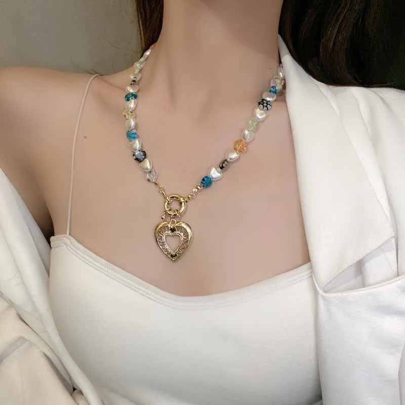 Модное геометрическое ожерелье в богемном стиле с жемчужинами и цветами любви