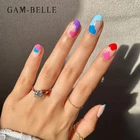 GAM-BELLE красочные граффити поддельные ногти французский короткий эллипс форма ложный пресс на ногти принадлежности для профессионалов искусственные губки