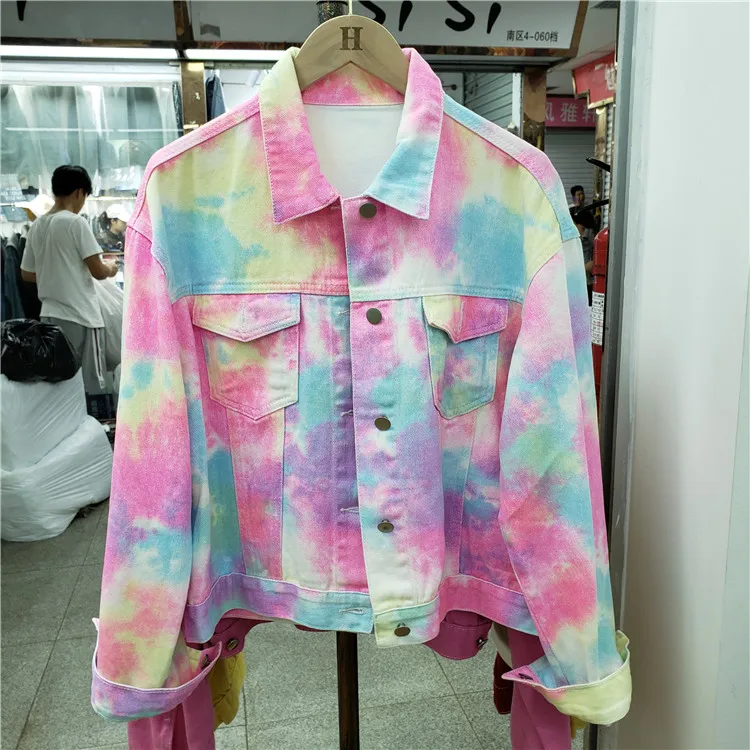 Женская разноцветная Свободная джинсовая куртка с длинным рукавом и градиентным