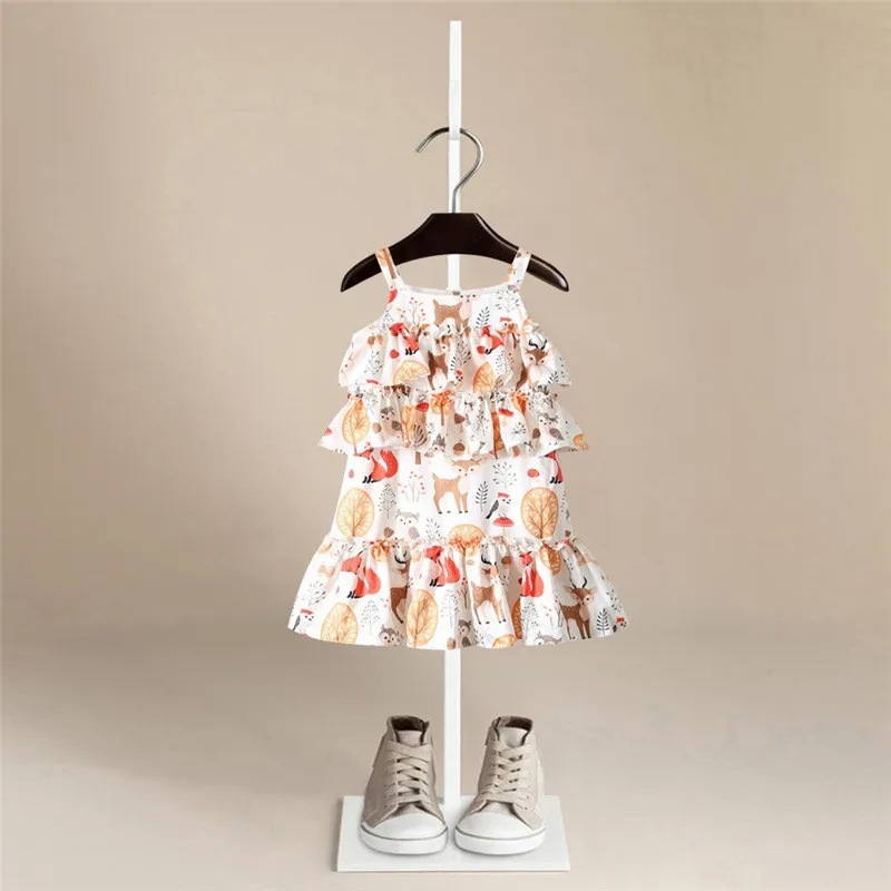 New Baby Girl Dress 2020 Summer Kids Sleeveless Braces Dresses Girls Cotton Print Floral Princess Children Casual Clothing | Детская