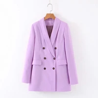 2021 spring autumn purple blazer womens double breasted solid color blazer ol female noble coat