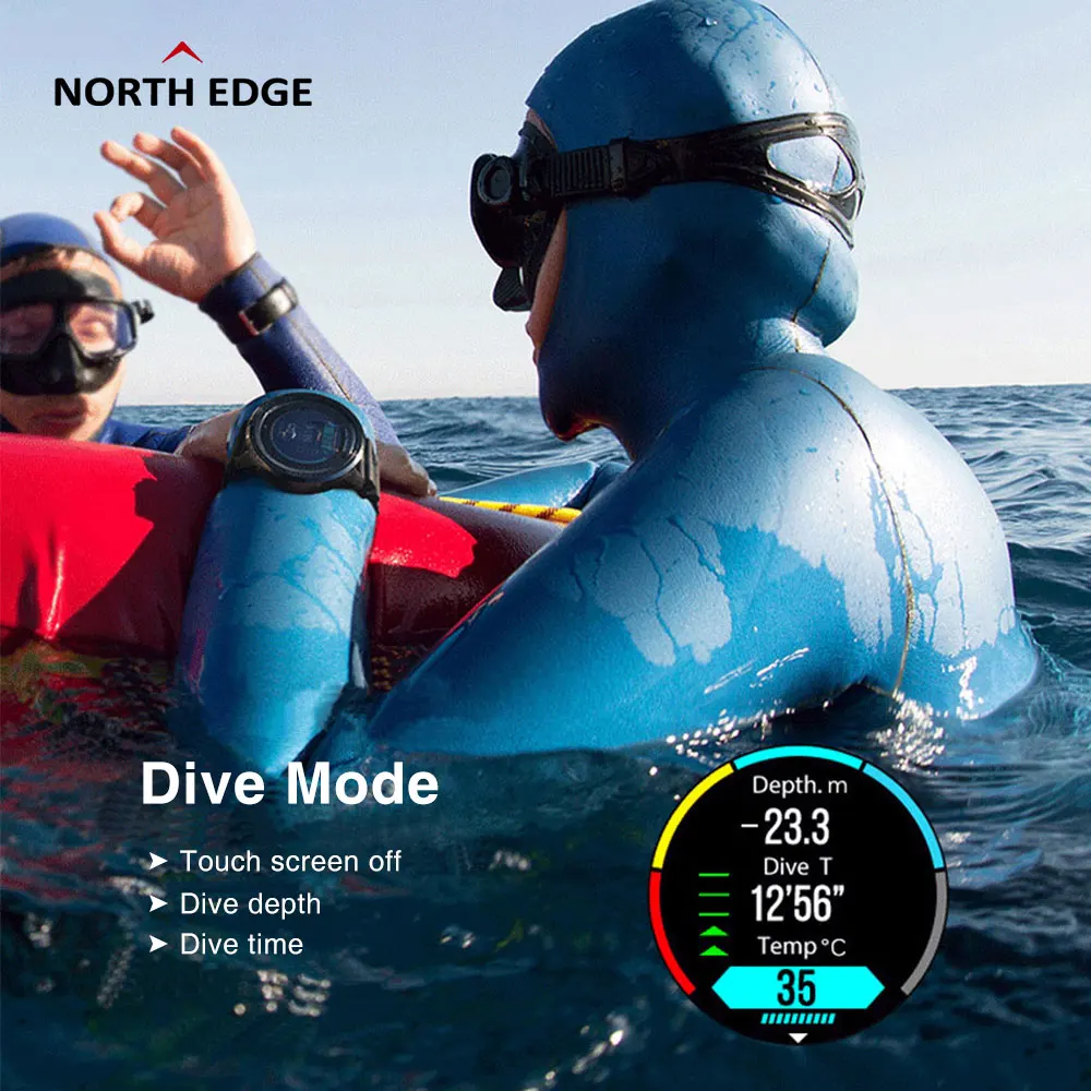 Часы NORTH EDGE мужские водонепроницаемые умные фитнес часы с GPS барометром компасом