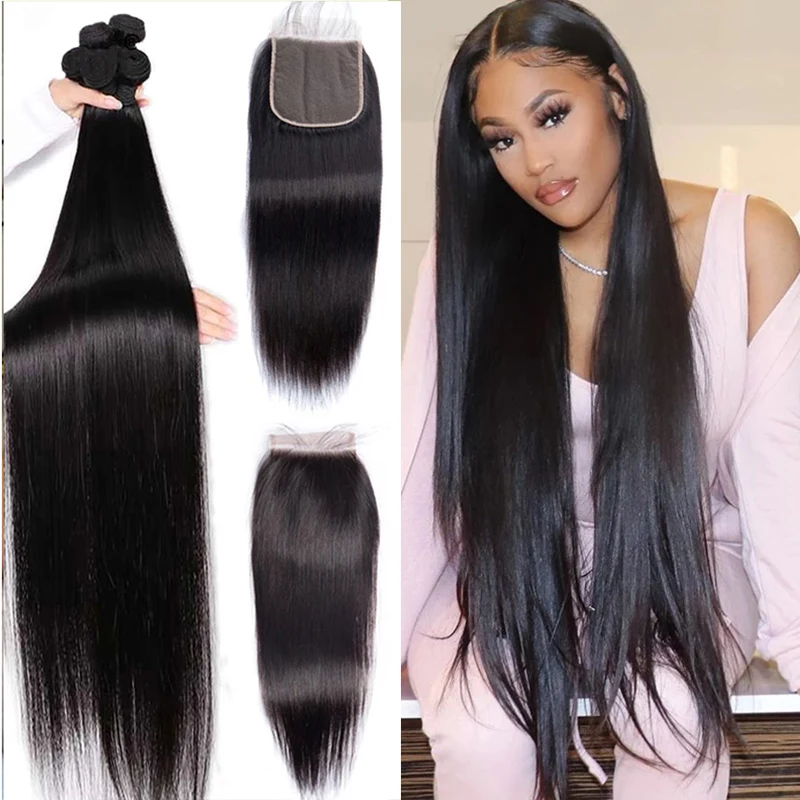 

Прямые пряди из 100% человеческих волос, 30, 32, 34, 36, 38, 40 дюймов, с кружевной застежкой, волнистые, 100 г