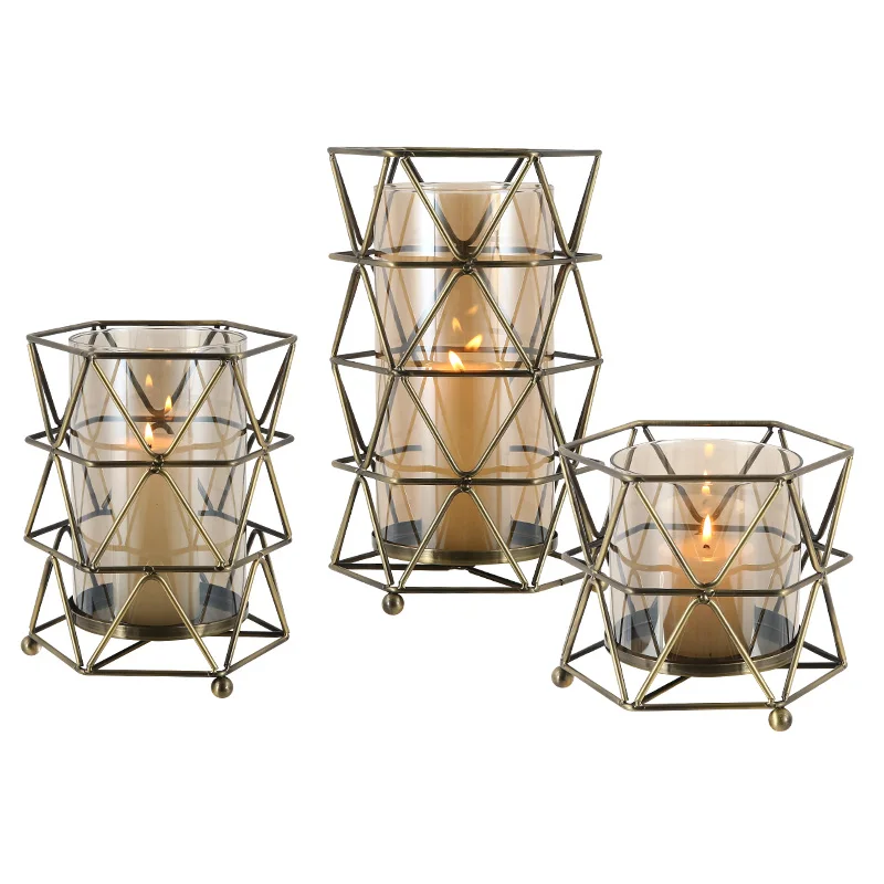 

Nordic Style Candle Holder Ornament Home Light Luxury Candle Cup Glass Windproof Candle Holder Bougeoir Home Decoration BS50ZT