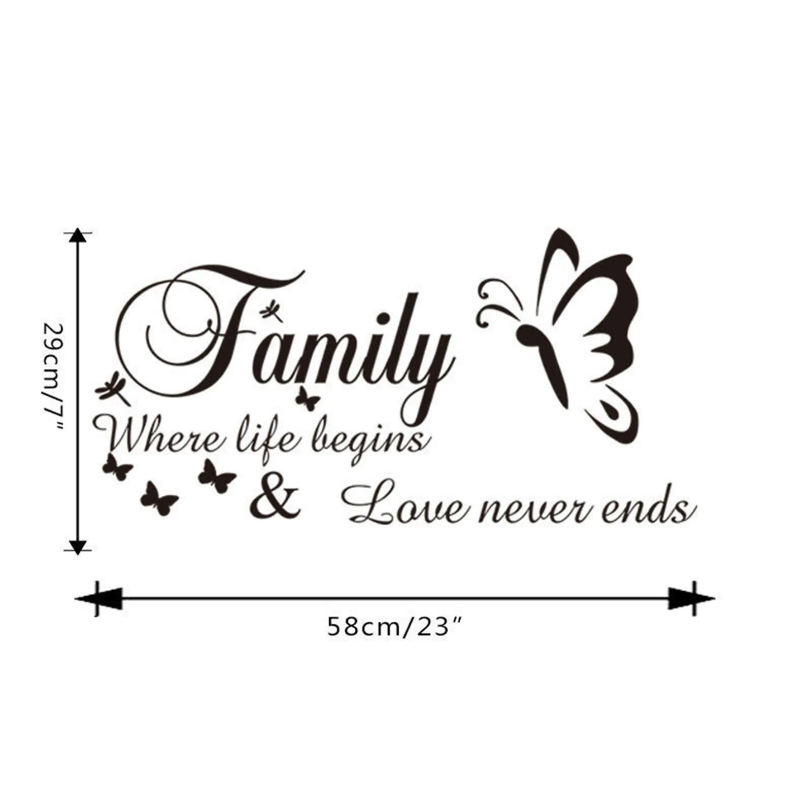 

Family Love Never End Quote Vinyl Wall Decal Wall Lettering Art Words Wall Sticker Home Decor Wedding Decoration Living Room
