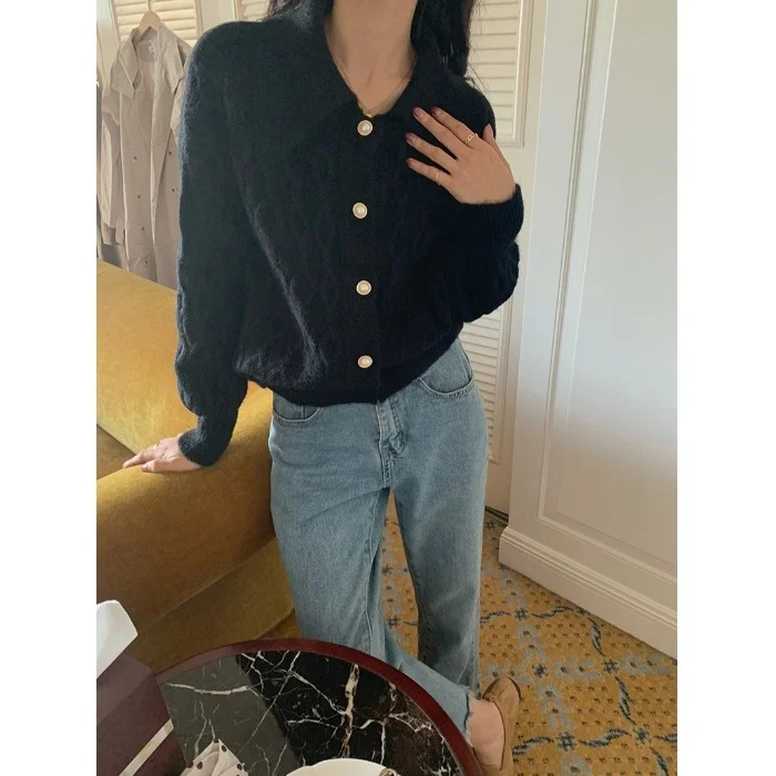 Шелковый шарф с жемчужной пряжкой Кардиган длинным рукавом свитер женский