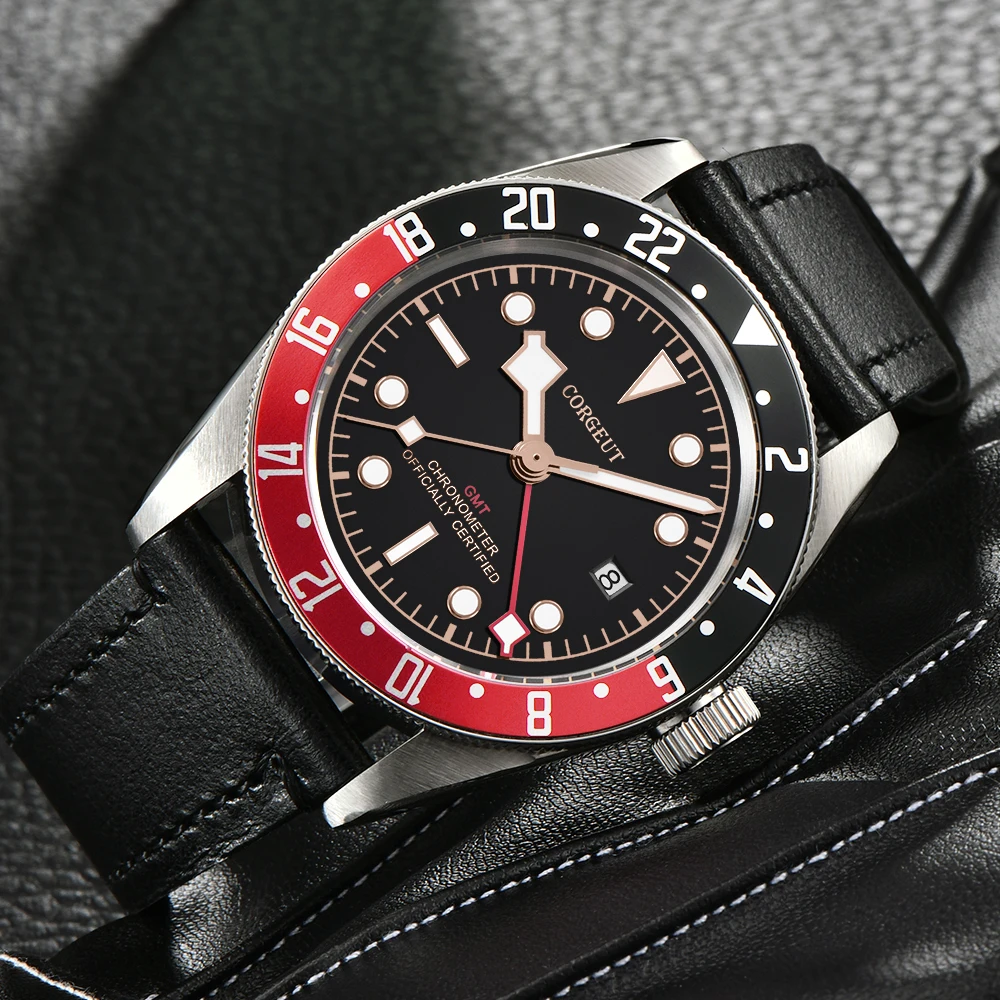 Corgeut 41 мм GMT механические наручные часы автоматический механизм сапфировое