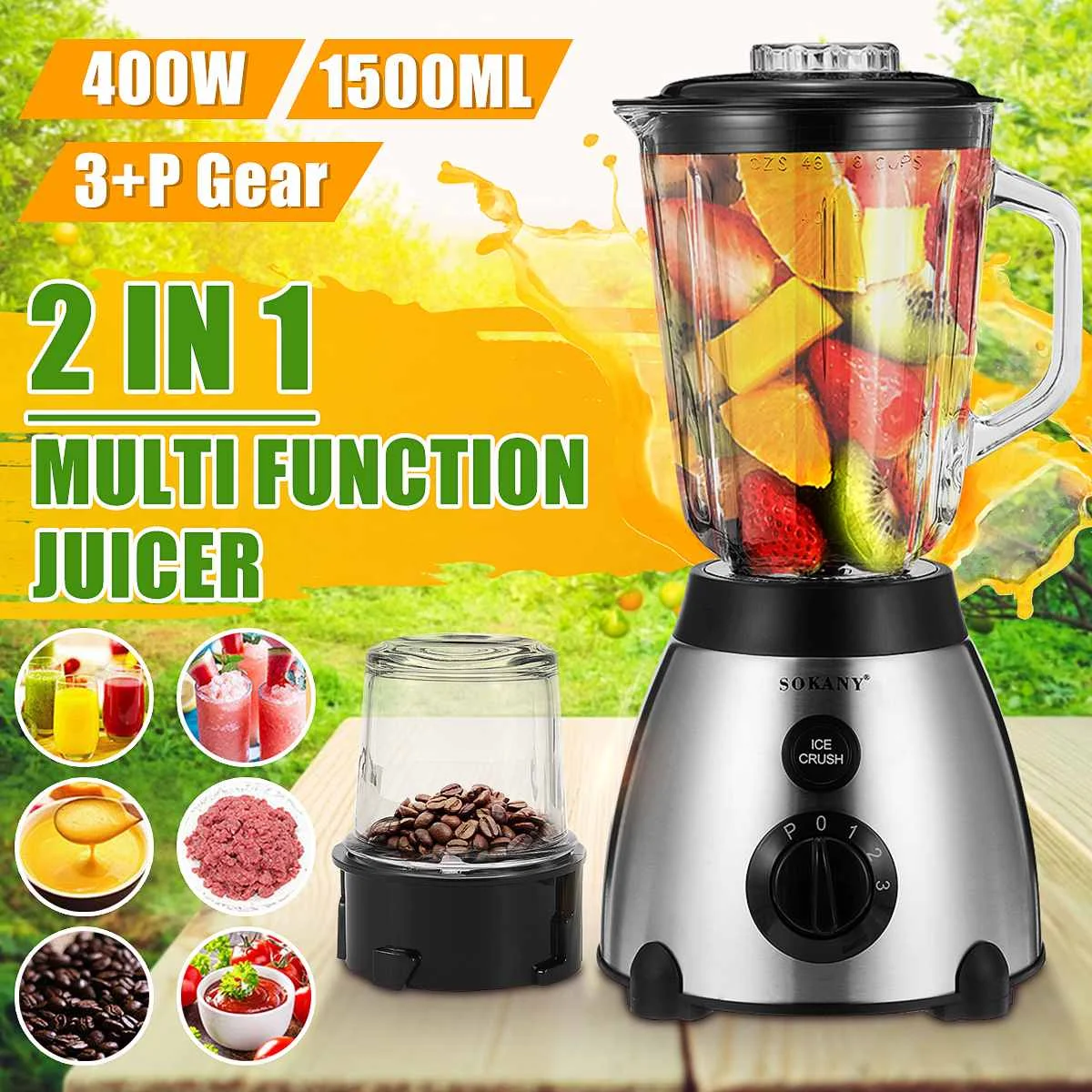 

Sokany 2 in 1 domestic kitchen fruit Juicer baby food mixer stainless steel 1500ml chewing Juicer