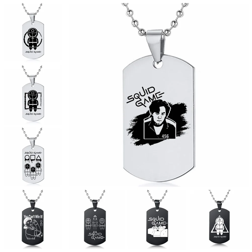 

20Pcs Squid Game Stainless Steel Tag Pendant Necklaces Soldier Triangle Circle Icon Cosplay Necklace for Women Men Jewelry Gift
