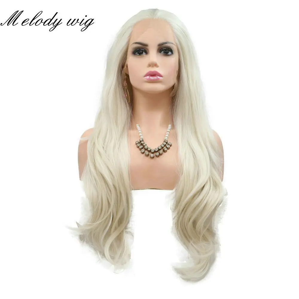 Melody Synthetic Lace Front Wigs Heat Resistant Fiber 60# White Blonde Long Natural Wave for Women Natural Looking Daily Cosplay