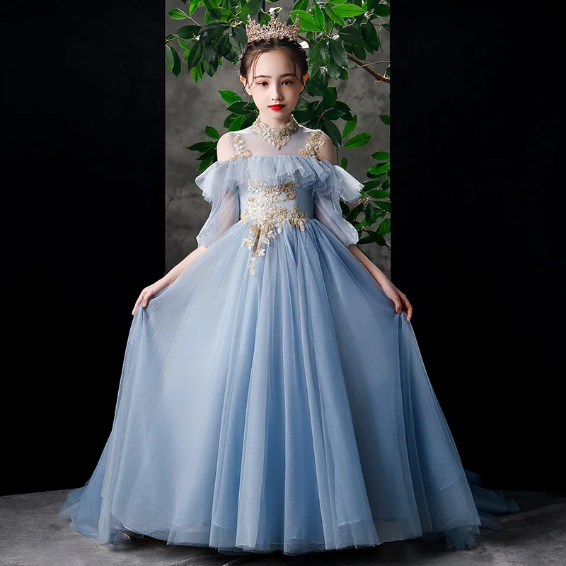 

Girl Lace Embroidery Christmas Party Dress sequins Wedding Gown Formal Birthday Kids Dresses For Girls Teen Clothes 2-12Yrs
