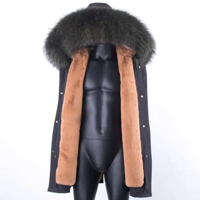 

2020 Real Fur Coat Winter Jacket Big Natural Long Parka Waterproof Raccoon Fur Collar Hood Thick Warm Faux Rabbit Fur Liner Men