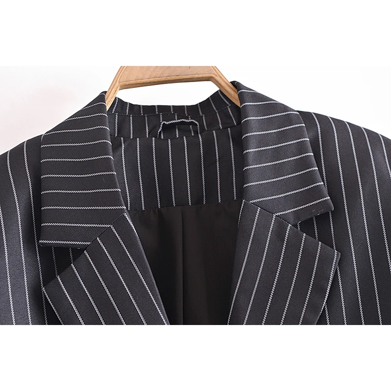 Za 2021 Women Office Lady Striped Blazer Long Sleeve V Neck Bow Tie Short Jackets Streetwear Autumn Women Outwears